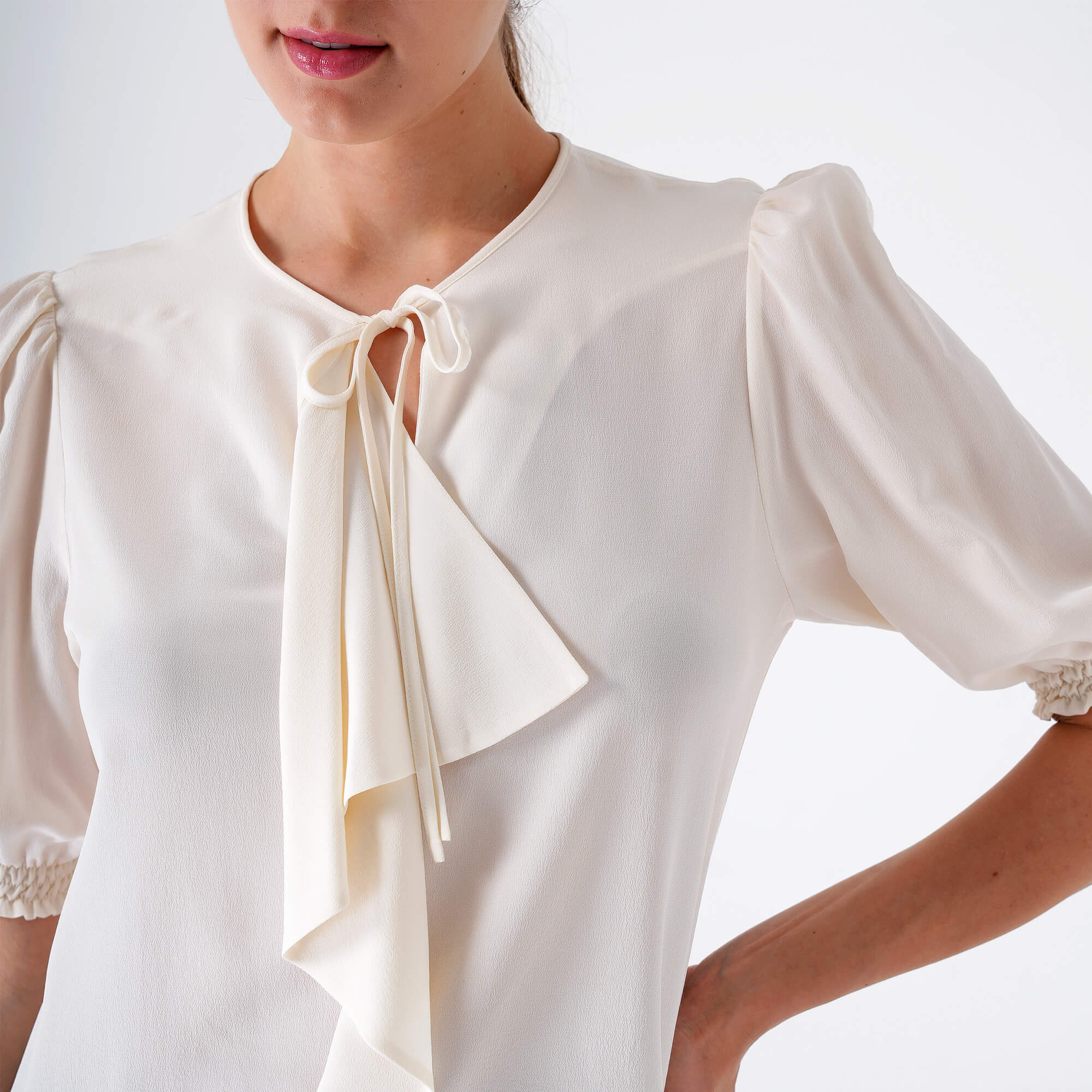 Etro - Cream Ruffle&Half Sleeve Silk Blousse